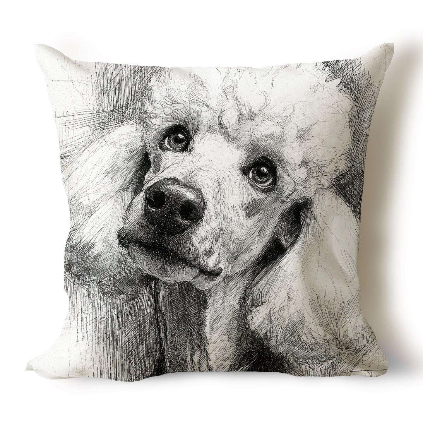 Poodle Pencil Sketch Artwork Throw Pillow Covers