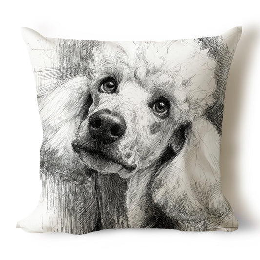 Poodle Pencil Sketch Artwork Throw Pillow Covers