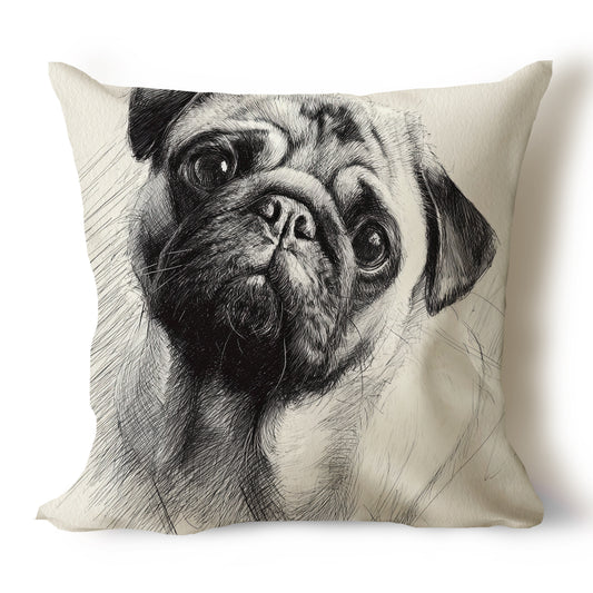 Pug Pencil Sketch Artwork Throw Pillow Covers