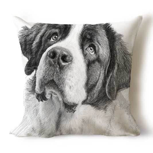 Saint Bernard Pencil Sketch Artwork Throw Pillow Covers