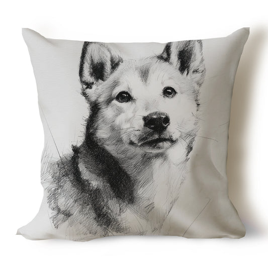 Shiba Inu Pencil Sketch Artwork Throw Pillow Covers