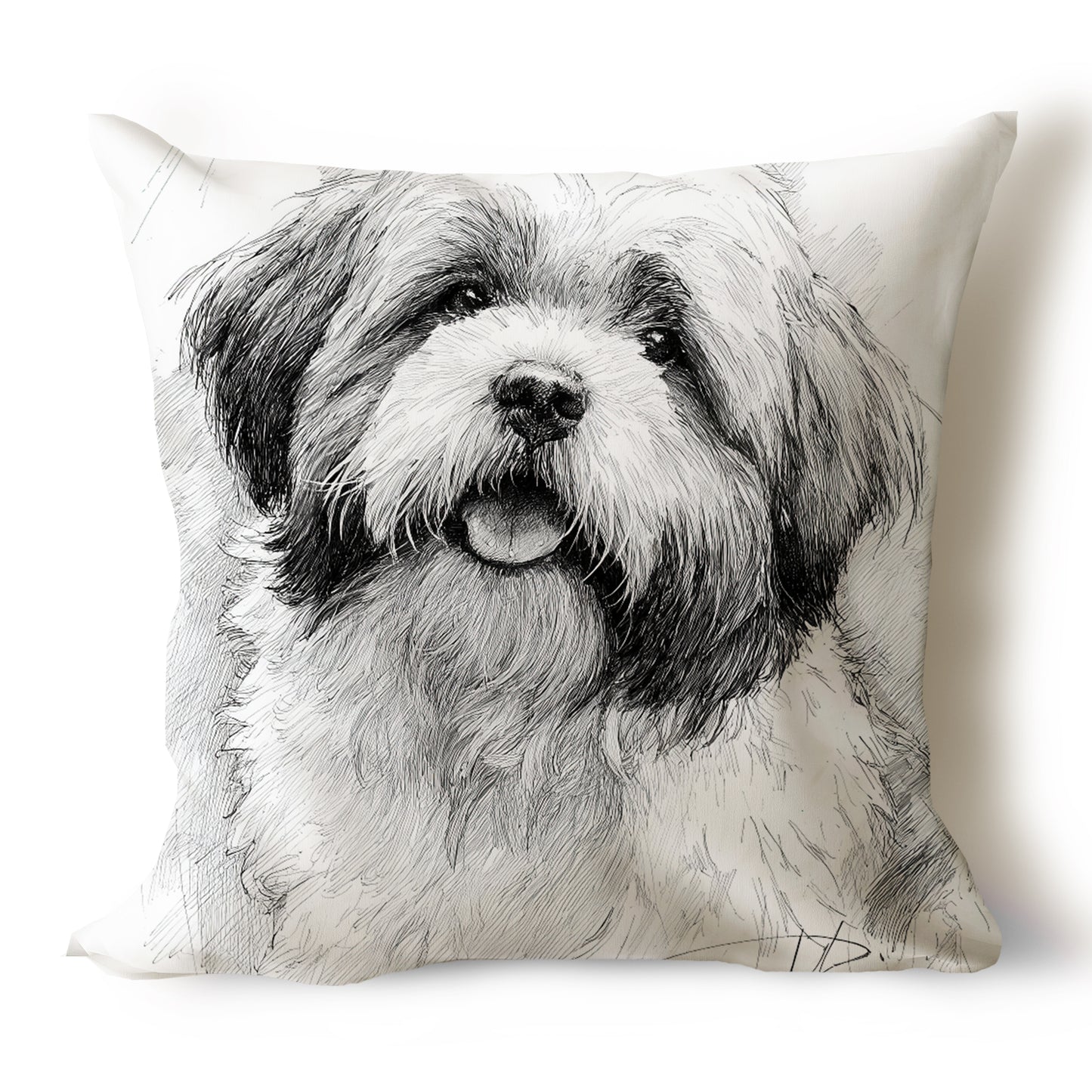 Shih Tzu Pencil Sketch Artwork Throw Pillow Covers