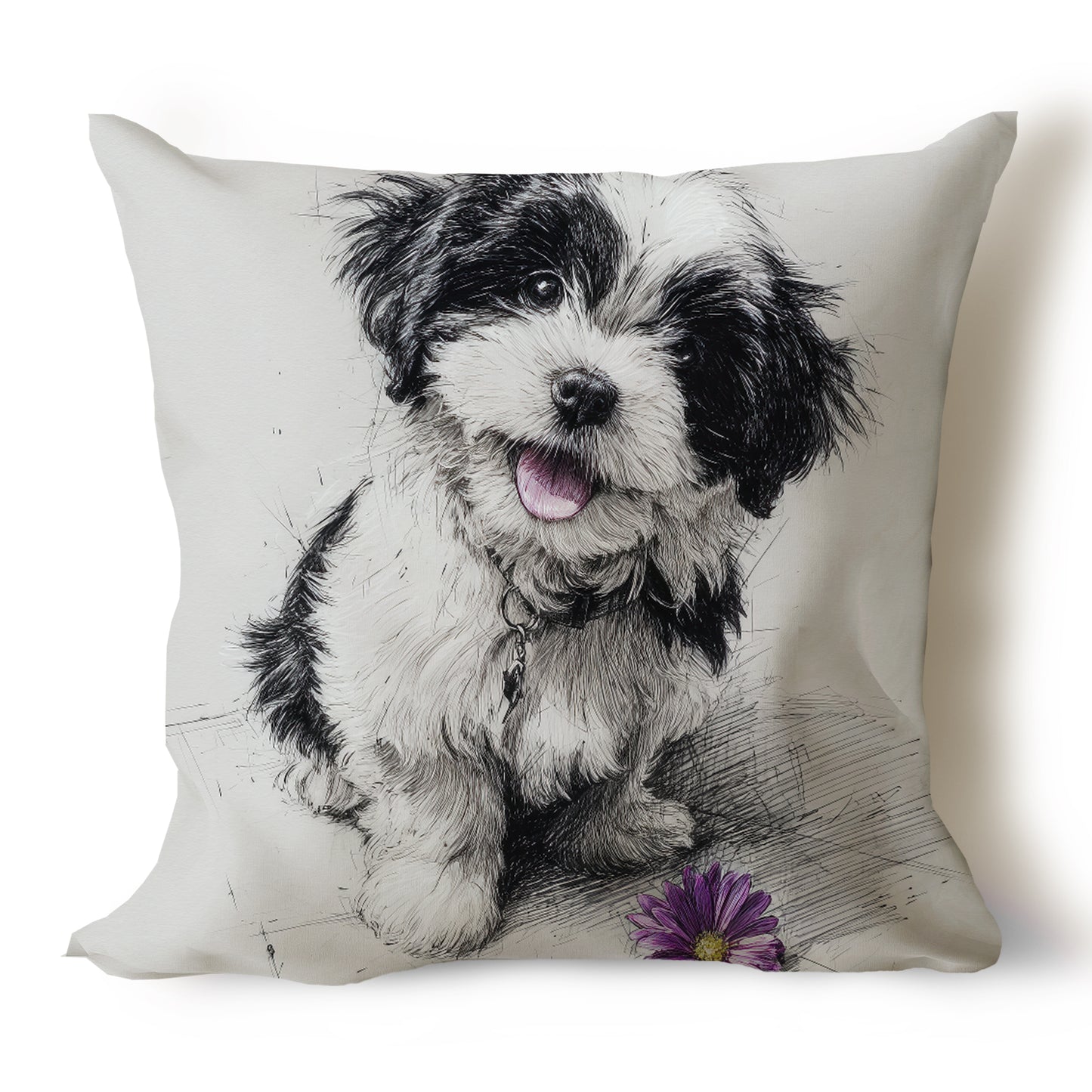 Shih Tzu Pencil Sketch Artwork Throw Pillow Covers