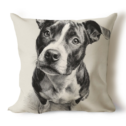 Staffordshire Bull Terrier (Staffie) Pencil Sketch Artwork Throw Pillow Covers