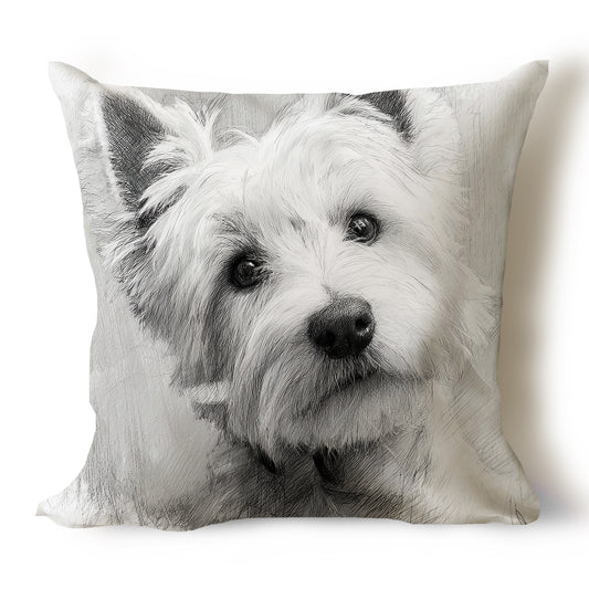 West Highland White Terrier (Westie) Pencil Sketch Artwork Throw Pillow Covers