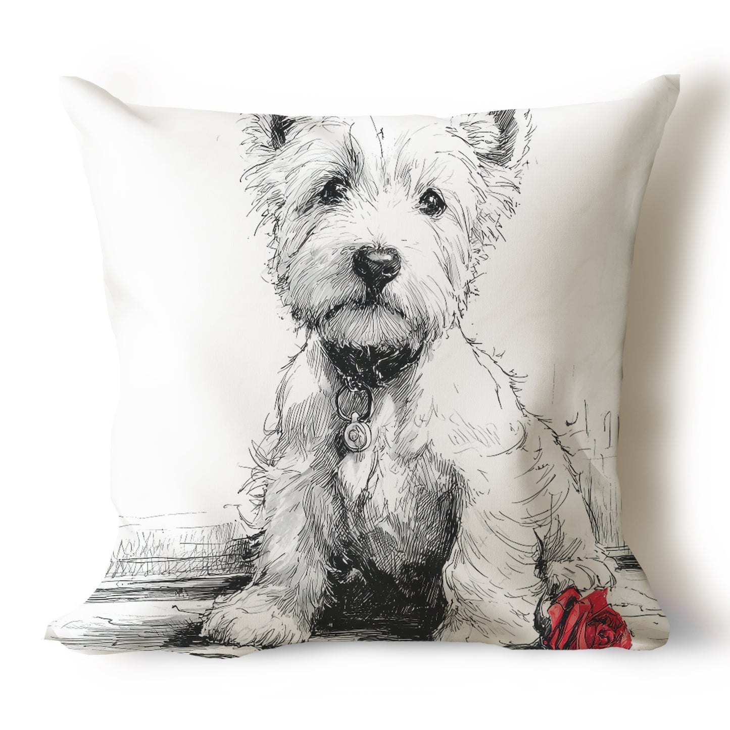 West Highland White Terrier (Westie) Pencil Sketch Artwork Throw Pillow Covers
