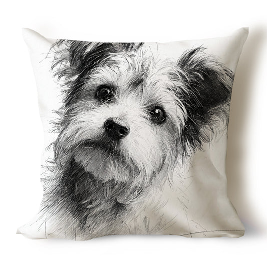 Yorkiepoo Pencil Sketch Artwork Throw Pillow Covers