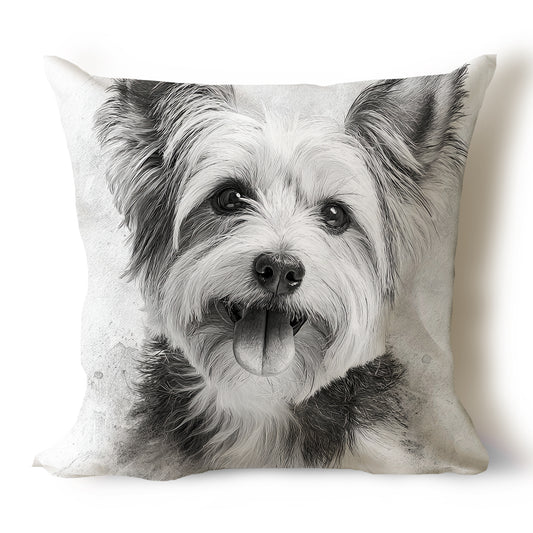 Yorkie (Yorkshire Terrier) Pencil Sketch Artwork Throw Pillow Covers